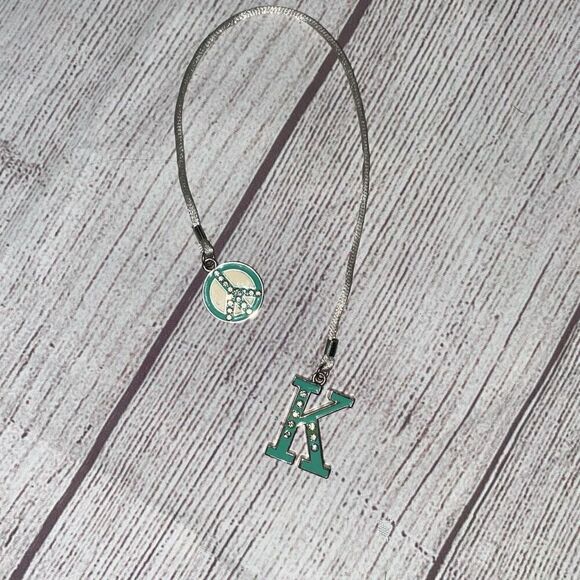 Monogram decorative K charm w/peace sign green & silver colors - Picture 1 of 4